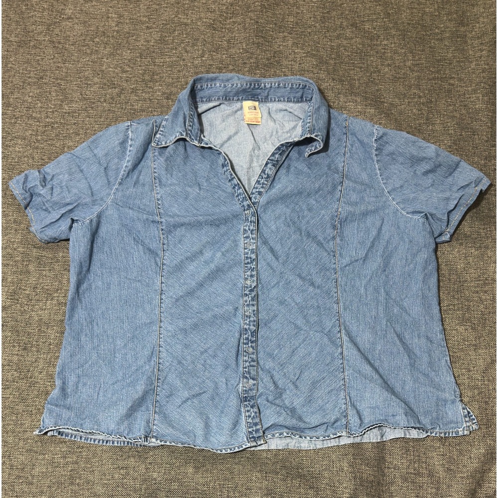 Faded Glory Women's 4X Denim Button Down Shirt Short Sleeve Blue Plus Size
